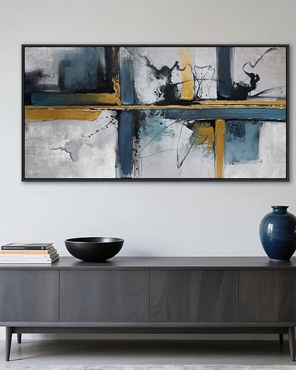 Abstract Canvas Wall Art Framed Modern Wall Art for Living Room Navy Blue Artwork for Walls, Above Bed Wall Decor With Navy and Gold for Bedroom and Living Room Office Pictures Wall Decor 24×48IN