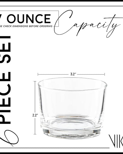 Vikko Stackable Bodega Glasses, 7 Oz Tasting Glasses, Small Glass Bowls, Glass Dessert Cups, Custard Cups, Glass Prep Bowls, Parfait Glasses, Set of 6 Short Glasses - 3.2" x 2.2”