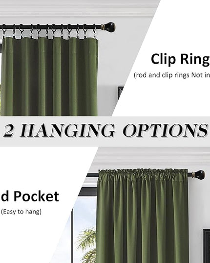 DONREN Olive Green Curtains 96 Inch Length for Sliding Glass Patio Door,Blackout Window Curtain Panels for Living Room,Thermal Insulated Bedroom Home Decor,Set of 2 Panel,W 52 by L 96 Inch