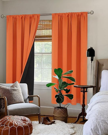 BGment Burnt Orange 100% Blackout Curtains for Bedroom, Fall Full Room Darkening Noise Reducing Living Room Curtains 72 Inch Length, Thermal Insulated Rod Pocket Window Drapes 2 Panels, 42 Inch Wide