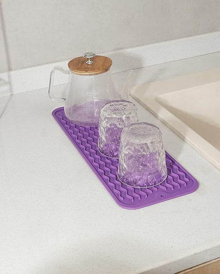Silicone Dish Drying Mat for Multiple Usage,Easy clean,Eco-friendly,Heat-resistant Silicone Mat for Kitchen Counter,Sink,Bar,Bottle,or Cup Purple M 17 inches x 6 inches