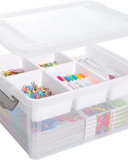 Citylife 17 QT Plastic Storage Box with Removable Tray Craft Organizers and Storage Clear Storage Container for Organizing Bead, Tool, Sewing, Playdoh