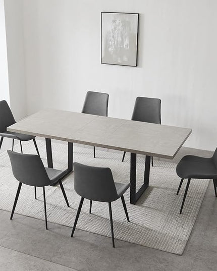 ZckyCine Extendable Dining Table Set for 6-8 People with 6 Upholstered Chairs Expandable Wood Kitchen Table 51"-67" (130-170cm) | Space-Saving Home & Dining Room Furniture Set