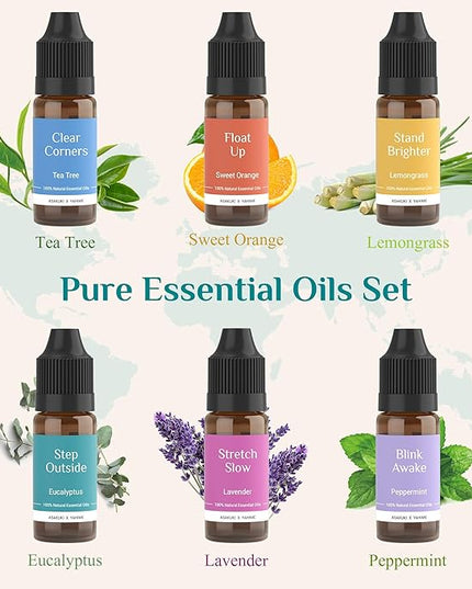 ASAKUKI Essential Oil Diffuser 700ml, Ultrasonic Aromatherapy Humidifier with Top 6 Essential Oils Set, 7 LED Colors, Timer & Auto-Off, Large Room Diffuser