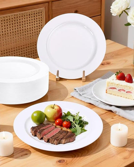 bUCLA 100PCS White Plastic Plates-10.25inch Disposable Dinner Plates-Premium Party&Wedding Plates
