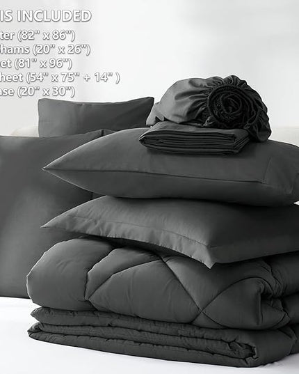 CozyLux Full Size Comforter Sets Dark Grey - 7 Pieces Bed in a Bag Full, Luxury Soft Bed Set for All Seasons, Bedding Set with Down Alternative Comforter, Sheets, Pillowcases & Shams