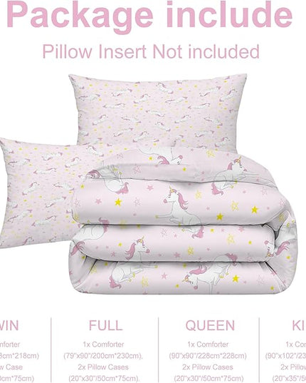 Pink Comforter Set Full for Girls Cartoon Unicorn Bedding for All Season Perfect Room Unicorn Decor for Kids Kawaii Unicorn Comforter Set for Girls