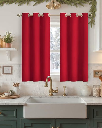 YoungsTex Red Blackout Curtains 40 Inches Length for Short Window - Thermal Insulated Drapes with Grommet Room Darkening for Kitchen Bedroom Bathroom, 2 Panels, 42 x 40 Inch