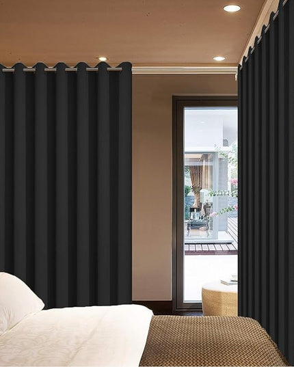 Yakamok Blackout Sliding Glass Door Curtains, Thermal Insulated Window Treatment Drapes for Patio Doors, Grommet Extra Wide Curtain Panels for Living Room, Bedroom (1 Panel, Black, 100W x 84L)