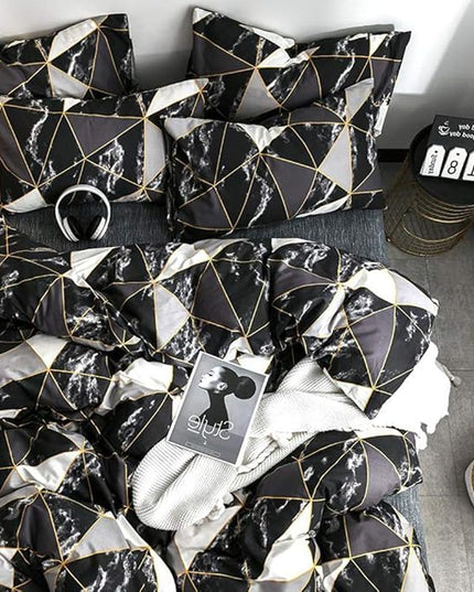 CLOTHKNOW Black White Marble Full Size Comforter Sets 3Pcs Triangle Bedding Comforter Sets Geometric Comforter Black Comforter with 2 x Pillow Cases