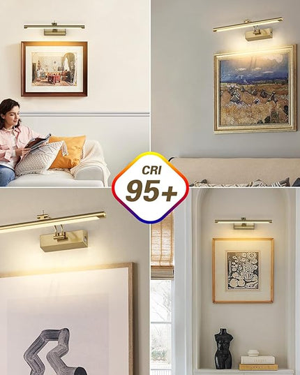 Joosenhouse Battery Operated Picture Light 5000mAh Rechargeable Wall Light 15.7" Wireless Picture Lights for Wall with Remote Control for Paintings Photo Spot Lights Indoor Brass Color