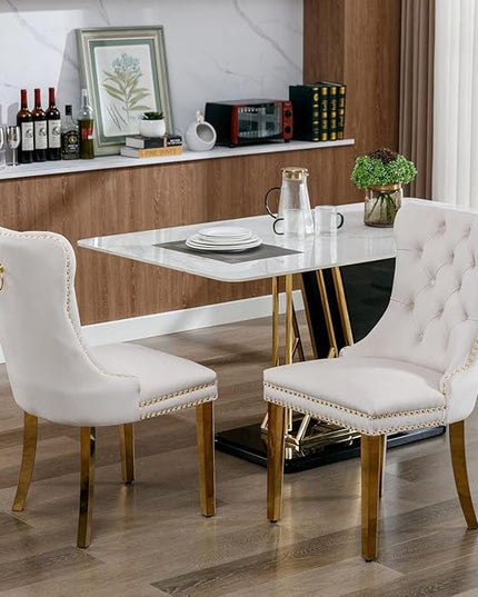 51" Glass Dining Table Set for 4, Modern Dining Room Table Set for 4, Gold X-Shape Pedestal Glass Table with 4pcs Beige Dining Chairs, 5 Piece Dining Set for Dining Living Room