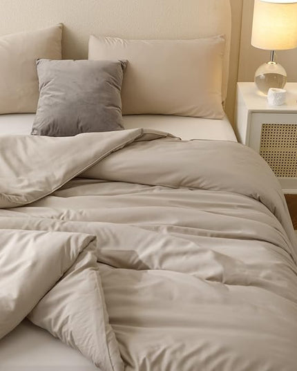 ROSGONIA Oversized King Comforter 128x120, 3pcs Super King Plus (1 Oatmeal Comforter & 2 Pillowcases) Lightweight Oversized King Bedding Set Blanket