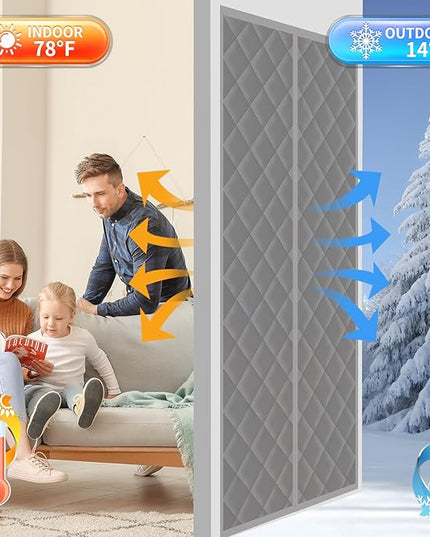 Magnetic Thermal Insulated Door Curtain (Fits Door Size 72" x 80") - Heavy Duty Oxford Soundproof Door Cover, Automatic Close Hands-Free Privacy Screen for Winter, Pet Friendly Draft Stopper