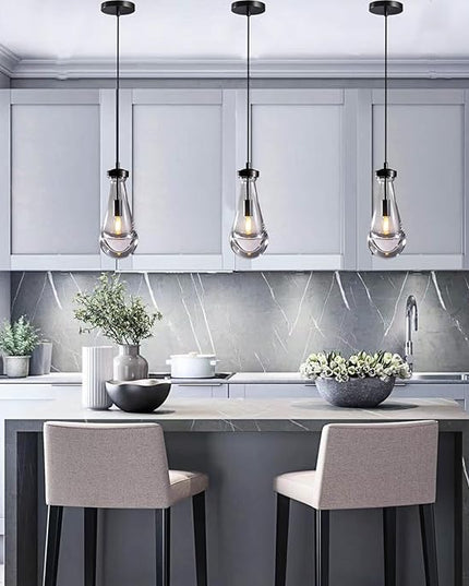 Modern Raindrop Pendant Lights Set of 3, Pendant Lights Kitchen Island 3 Pack, Matte Black Pendant Lights for Bedroom Bathroom, Chandelier for Living Room Hallway, Bulb Included