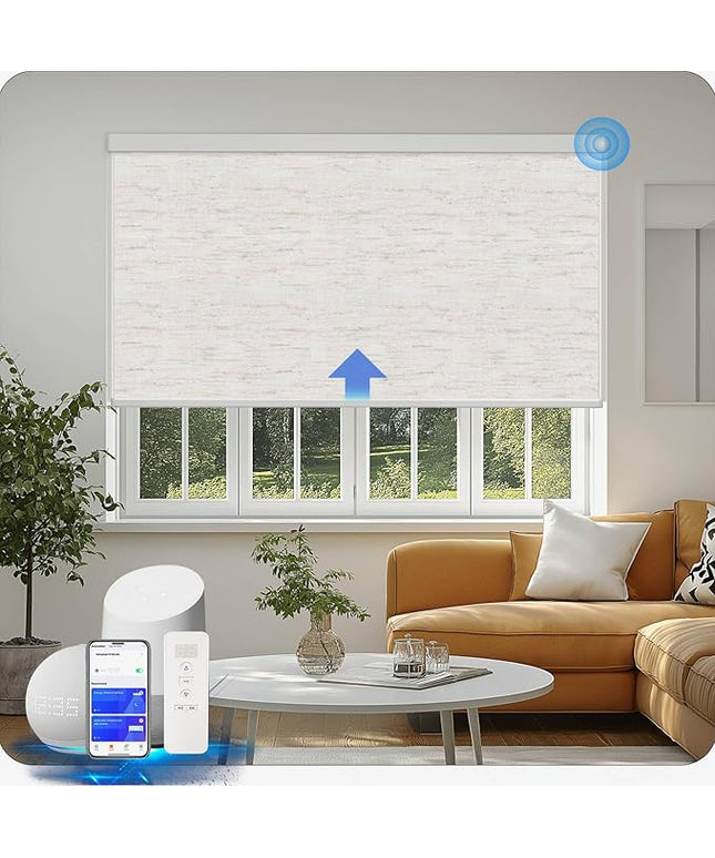 Motorized Blinds with Remote Cordless Automatic Motorized Shades Custom Blinds for Windows Smart Curtains Compatible with Alexa Google Home(Blackout Linen Sandy Beach,W66 x H72in)