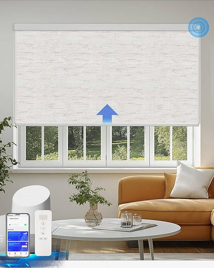 Motorized Blinds with Remote Cordless Automatic Motorized Shades Custom Blinds for Windows Smart Curtains Compatible with Alexa Google Home(Blackout Linen Sandy Beach,W39 x H72in)