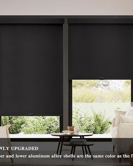 AOSKY Blackout Roller Shades Cordless Blinds for Windows, Free-Stop Shades with Valance, Thermal Insulated Fabric, UV Protection, Natural Woven Blinds for Home and Office (74" W x 72" H, Black)
