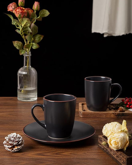 famiware Venus Coffee Mugs for 6, 14 oz Mug Set, Dringking Cup with Handle for Coffee, Tea, Cocoa, Milk, Matte Black