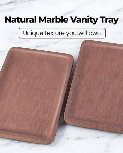 Marble Vanity Tray, 11.8in Sandstone Bathroom Kitchen Tray for Countertop, Decorative Dresser Organizer, Perfume Storage, Jewelry Holder, Brown Stone Gift for Man