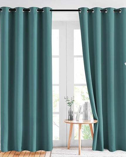 NICETOWN Insulated Curtains Blackout Draperies - Triple Weave Microfiber Home Thermal Insulated Solid Ring Top Blackout Curtains/Panels for Bedroom(Sea Teal, Set of 2, 52 x 84 Inch)