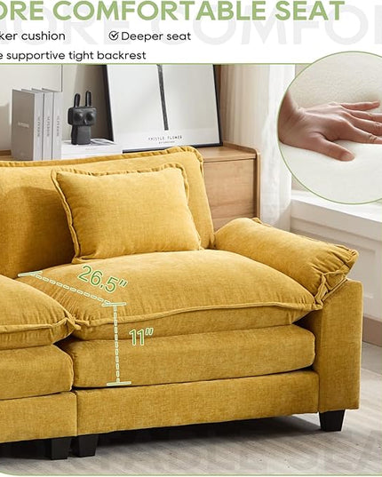 154" Modular Sectional Sofa, Comfy Cloud Couch Sectional Sofa with Ottoman, Chenille Sofa Sleeper Deep Seat Sofa with Throw Pillows for Living Room (Yellow, 154"- U Shape)