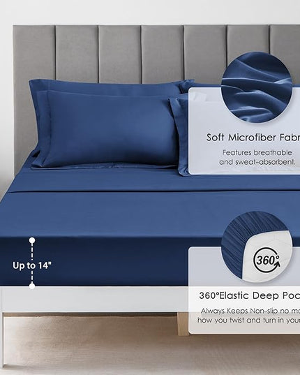 Love's cabin Full Comforter Set Dark Blue, 7 Pieces Full Bed in a Bag, All Season Bedding Sets with 1 Comforter, 1 Flat Sheet, 1 Fitted Sheet, 2 Pillowcase and 2 Pillow Sham