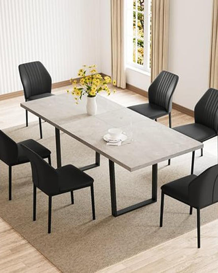 ZckyCine Modern Mid-Century Dining Table Set for 6-8 People Kitchen Dining Room Table Set Extendable Wood Dining Table and 6 Upholstered Chairs, Home Kitchen Furniture
