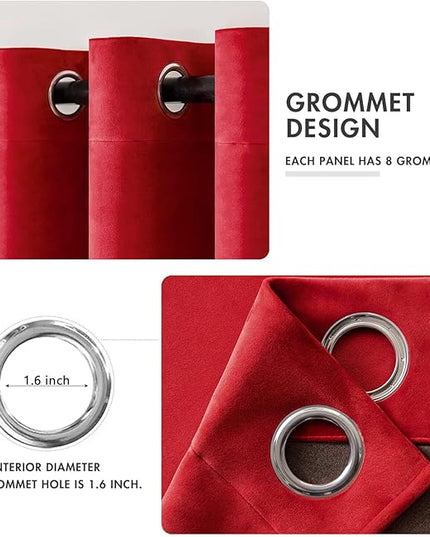 MIULEE Christmas Red Velvet Curtains Elegant Grommet Curtains Thermal Insulated Soundproof Room Darkening Curtains/Drapes for Classical Living Room Bedroom Theater Decor 52 x 84 Inch Set of 2
