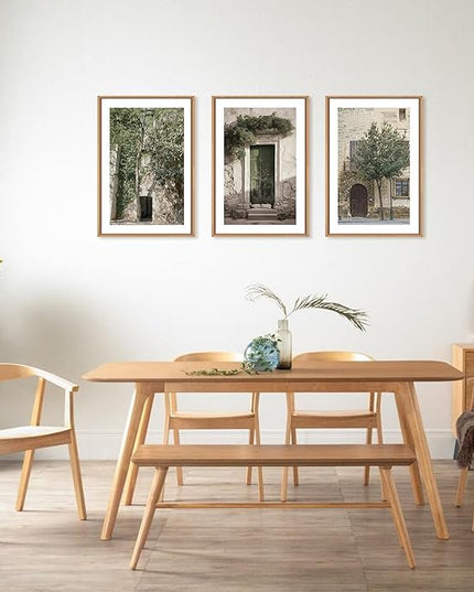 HOURIA Large Vintage Italy City Landscape Framed Canvas Wall Art Set,Green Olive Tree Old House Wall Decor,Malta Modern Minimalist Country Farmhouse Art Print for Living Room,Bedroom,Office- 24"x36"x3