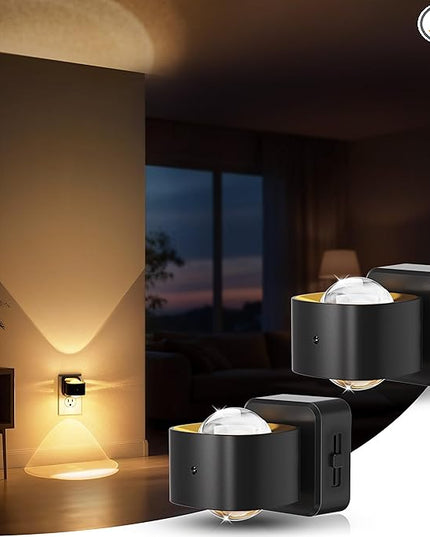Briignite Night Light Projector, LED Night Lights Plug into Wall, 180° Rotating Night Light for Kids, Dusk to Dawn Sensor, 0-150LM Dimmable, Warm White Ambient Lighting for Bathroom, Gifts, 2 Pack