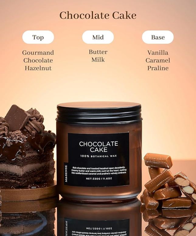 M&SENSE Chocolate Layer Cake Scent Candles, Large 11.6oz Natural Soy Wax 70 Hours Burn Time Clean Non Toxic Scented Classic 2 Wicks Candle for Bedroom Living Room Office