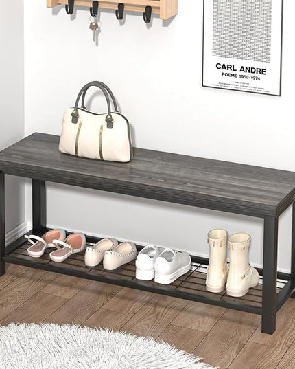 FOLUBAN Industrial Shoe Storage Bench for Entryway Hallway, Rustic Indoor Shoe Rack Bench Seat for Living Room Bedroom, 43.3 Inch Dark Gray
