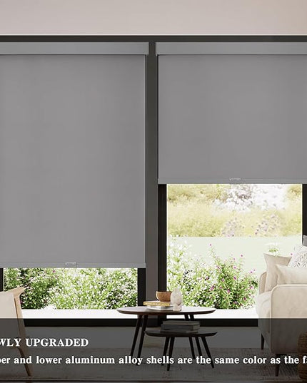 AOSKY Blackout Roller Shades Cordless Blinds for Windows, Free-Stop Shades with Valance, Thermal Insulated Fabric, UV Protection, Natural Woven Blinds for Home and Office (35" W x 72" H, Grey)