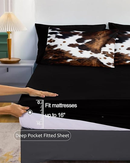 Bedbay Cow Print Comforter Set Queen Size Animal Skin Bedding 8 Pcs Queen Bed in a Bag Western Cowhide Rustic Bedding Brown Milk Cow Print Bed Set for All Seasons(Brown,Queen)