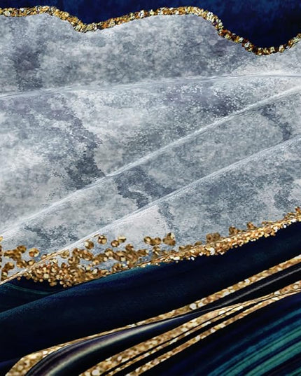 Royal Blue Marble Duvet Cover Set King Size Sequin Gold Bedding Comforter Covers with 2 Pillow Shams Breathable Durable Soft Comfy