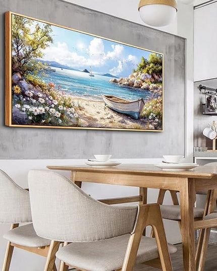 PHAOHUAXM Large Canvas Wall Art For Living Room Wall Decor For Bedroom Office Decor Print Marine Landscape Paintings Artwork Modern Stretched and Framed Beach Posters Home Decor 30"X60" Wood Framed