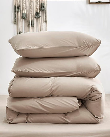 Luxlovery Khaki Comforter Set Full Cream Coffee Bedding Set Minimalist Bedding Set Solid Dark Champagne Blanket Quilts Modern Ultra Soft Breathable Taupe Comforter Set for Women Men Full Bed