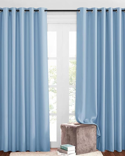NICETOWN Blackout Patio Curtains for Windows 84 inch Length - Solid Thermal Insulated Grommet Light Reducing Panels Window Treatment for Living Room (Blue, 2 Panels = 160" Wide)