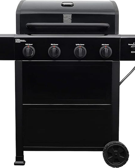 Kenmore 4-Burner Gas Grill with Side Burner, Outdoor BBQ Grill, Propane Gas Grill, Cast Iron Cooking Grates, Electronic Ignition, Warming Rack, Open Cart Design, 53000 BTUs, Black