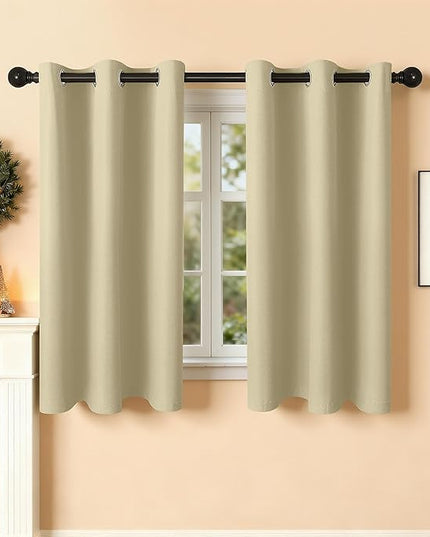 Room Darkening Curtains 45 Inch Length for Bedroom Living Room, Insulated Thermal Grommet Curtain Drapes, Blackout(60-90%,Not 100%) Window Treatment Decor, 2 Panels, 35x45, Cream