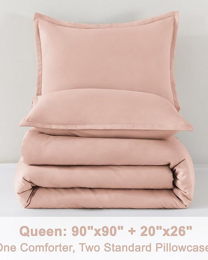 Litanika Pink Queen Size Comforter Set, 3 Pieces Blush Plain Bedding Comforter Set, All Season Bed Set (90x90In Comforter & 2 Pillowcases)