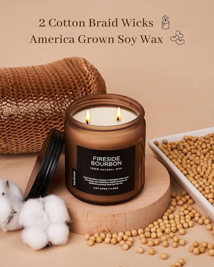 M&SENSE Fireside Bourbon Jar Candle, 11.6oz Clean Soy Wax Up to 70 Hours Burn Time Smoky Scent 2 Wick Cotton Fall Campfire Scented Candle for Home Decor Housewarming Gifts for Bathroom Office