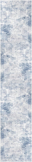 IOHOUZE Abstract Runner Rug 3x14 Ft Washable Runners for Hallways, Non Slip Kitchen Runner Printed Faux Wool Entryway Runner Indoor, Modern Abstract Floor Carpet for Hall Stair, Light Blue White