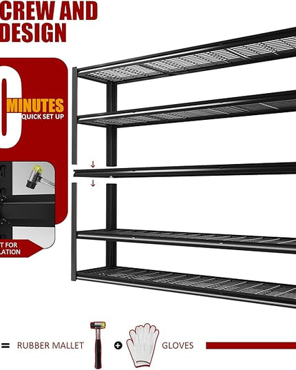 60" W Garage Shelving 5-Tier Storage Shelves Adjustable Metal Shelving Units 3030LBS Storage Shelves Heavy Duty for Industrial, Warehouse, Basement,72" H × 60" W × 24" D