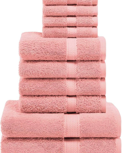 Superior Egyptian Cotton Pile 10 Piece Towel Set, Includes 2 Bath, 4 Hand, 4 Face Towels/Washcloths, Ultra Soft Luxury Towels, Thick Plush Essentials, Guest Bath, Spa, Hotel Bathroom, Tea Rose