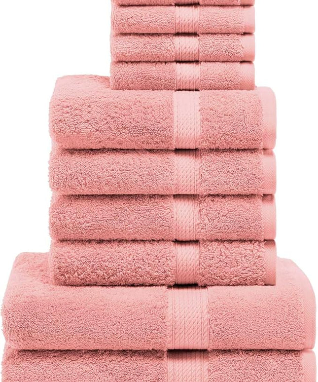 Superior Egyptian Cotton Pile 10 Piece Towel Set, Includes 2 Bath, 4 Hand, 4 Face Towels/Washcloths, Ultra Soft Luxury Towels, Thick Plush Essentials, Guest Bath, Spa, Hotel Bathroom, Tea Rose