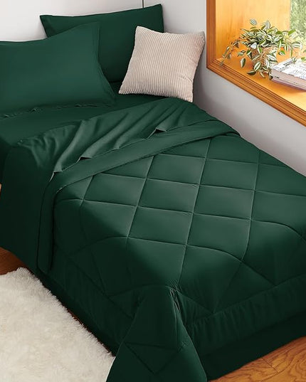 CozyLux Twin XL Comforter Set Emerald Green - 5 Pieces Twin Extra Long Bed in a Bag for College Dorm, All Season Bedding Set for Girls and Boys, Soft Bed Set with Comforter, Sheets, Pillowcase & Sham