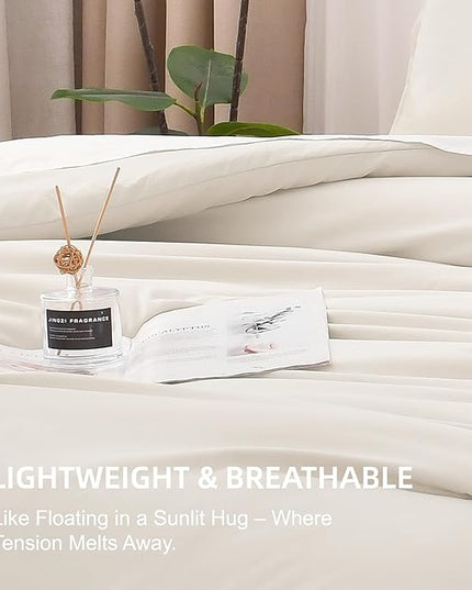 Litanika Comforter King Size Beige, 3 Pieces Lightweight Bedding Comforter Set, Down Alternative Comforter All Season Fluffy Bed Set Gift Choice