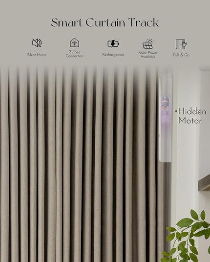 Graywind Rechargeable Smart Curtains Compatible with Alexa App Remote Control Motorized Drape for Sliding Door One-Way or Split Draw, Custom Width Up to 220" (Mocha Beige)